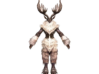 Mythical Game Movie Character With Large Antlers And Fur Covered Body 3d model