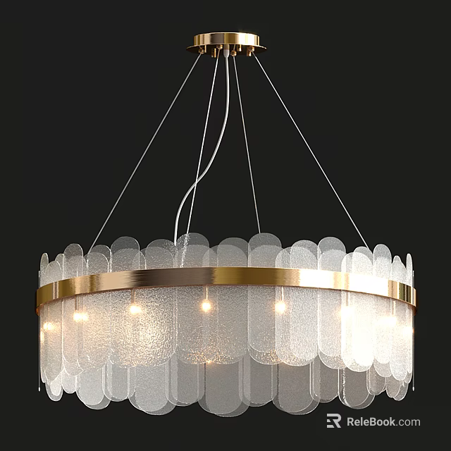 Modern Circular Chandelier With Golden Frame And Frosted Glass Illuminated Design 3d model 