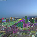 Modern Urban Transportation Hub With Long Roof Green Landscaping And City Lights