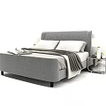Modern Gray Double Bed With Upholstered Headboard Soft Blanket And Pillows 3d model