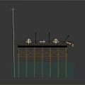 Cartoon Scenario Of Offshore Platform With Wooden Structure Blue Water Base And Deck Equipment