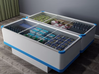 Commercial Glass Door Freezer With Multiple Compartments For Beverages Vegetables And Packaged Foods 3d model