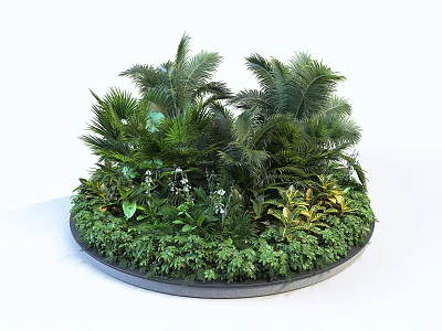 Roadside Greenery Landscaping with Circular Planter and Diverse Tropical Plants for Urban Road Facilities 3d model
