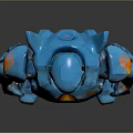 Blue Mech Warrior Robot With Orange Accents And Mechanical Armor Design
