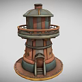 Vintage Lighthouse 3D Model With Wooden Metal Structure Balcony Staircase And Dome Top