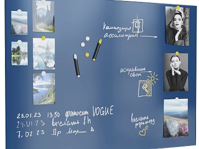 Creative Wall Decor with Photos Notes Pens Dates VOGUE Text and Hand Drawn Art 3d model
