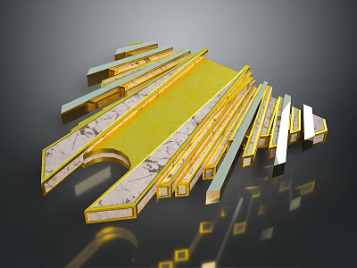 Contemporary Decorative Strips Featuring Golden Silver Hues And Marble Texture With Dark Background Reflections 3d model