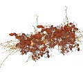 Decorative Rusty Red Flowers In Vase With Twigs And Dried Leaves
