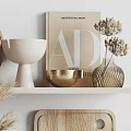 Minimalist Decorative Ornament Set With Dried Pampas Grass Wooden Vases Ceramic Accents And Books