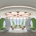 Modern Public Office Space With Glass Partitions Green Walls Office Desks And Murals