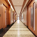 Elegant Traditional Hotel Corridor Interior With Wooden Doors Decorative Walls And Patterned Floor