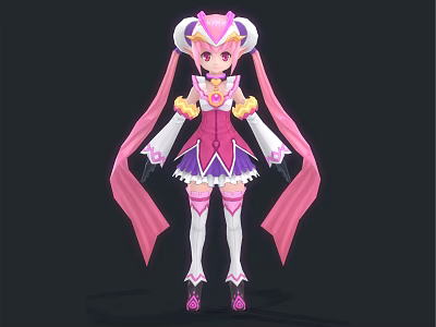 Cute Fantasy Character With Pink Hair Ram Horns And Long Ribbons In 3D Model Design 3d model