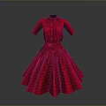 Elegant Red Dress With Short Sleeves Shirt Collar And Belt Detail