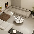 Modern Minimalist Basement Interior With Sofas Art Plants And Skylight 3d model