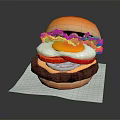 Delicious Hamburger With Fried Egg Lettuce Red Bell Pepper Cheese And Patty