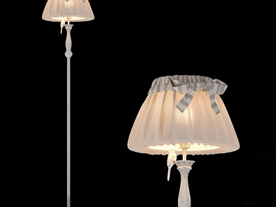 Elegant White Floor Lamp With Ruffled Lampshade And Ribbon Decor For Home 3d model