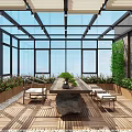 Villa Balcony Design With Glass Roof Wooden Flooring And Greenery