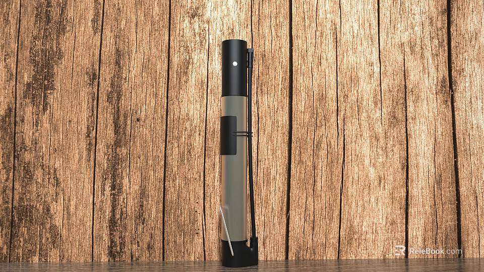 Sturdy Black and Gray Industrial Equipment Standing Against Wooden Background 3d model 