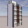 Modern Multi Storey Building Featuring White Exterior Brown Vertical Stripes Windows And Balconies