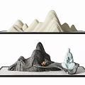 Decorative Garden Ornaments Featuring Mountain Shaped Designs White Figurine Black Tray And White Sand