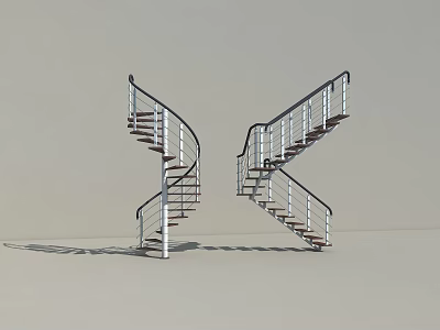 Modern Spiral Staircase Interior Design With Metal Railings And Wooden Steps 3d model