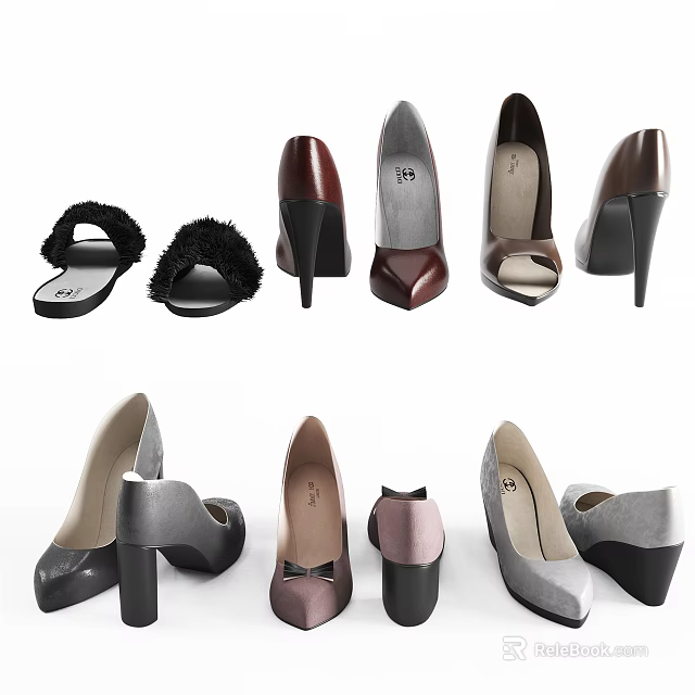 Fashion Women's Shoes With Various High Heels Sandals Styles Suede Leather And Different Colors 3d model 