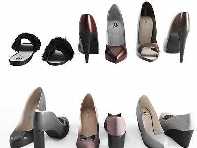 Fashion Women's Shoes With Various High Heels Sandals Styles Suede Leather And Different Colors 3d model