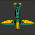 Colorful Turquoise And Yellow Vintage Airplane 3D Model With Detailed Cockpit And Propeller