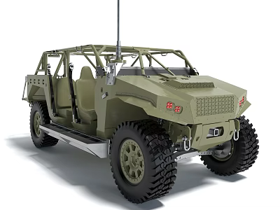 Military Green Off Road Utility Vehicle With Open Top And Large Tires 3d model