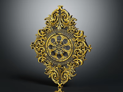 Golden Intricate Carved Design With Diamond Shape And Circular Center Pattern 3d model