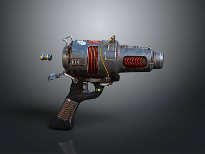 Futuristic Sci Fi Weapon Featuring Metallic Body Red Spiral Parts And Textured Grip 3d model