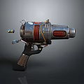 Futuristic Sci Fi Weapon Featuring Metallic Body Red Spiral Parts And Textured Grip