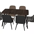 Modern Dining Table Set With Wooden Tabletop Gray And Plaid Pattern Chairs 3d model