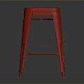 Red Metal Bar Stool With Square Seat And Modern Minimalist Design Structure 3d model