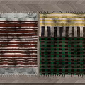 Brown Green Square Rugs With Striped Checkered Patterns And Tassels On Wooden Floor