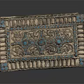 Decorative Ornament Set With Golden Carved Box And Turquoise Decorative Accents