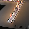 Modern Black Linear Fireplace Design With Realistic Flame And Glass Panel 3d model