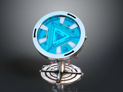 Circular Equipment With Blue Illuminated Center And Triangular Structure On Metallic Stand 3d model