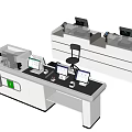 Modern White Cashier Counter Design With Multiple Screens And Scanner Workstations 3d model