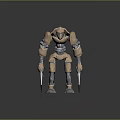 Mechanical Creature With Metallic Armor And Clawed Hands Standing Pose