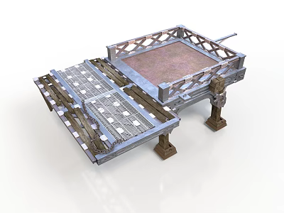 Ornate Metal Platform Structure With Decorative Grid Design And Stone Surface And Carved Legs 3d model