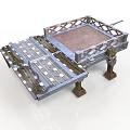 Ornate Metal Platform Structure With Decorative Grid Design And Stone Surface And Carved Legs