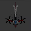 Futuristic Red Silver Blue Drone With Propellers Mechanical Arms And 001 Marking