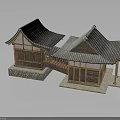 Traditional Architectural Design With Sloped Tile Roofs Wooden Frames Connecting Corridor And Stone Base Platforms