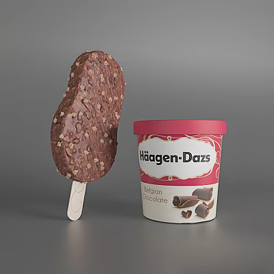Haagen-Dazs Chocolate Ice Cream Tub and Chocolate Coated Nutty Ice Cream Bar 3d model