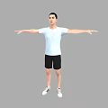 A Man In Light Blue T shirt And Black Shorts With Arms Outstretched On Gray Background 3d model