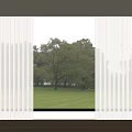 White Curtains Framing Large Window With Green Lawn And Trees View In Bright Room