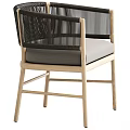 Modern Leisure Chair With Light Wooden Frame Woven Backrest And Beige Padded Seat