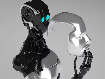 Intelligent Robot Design With Black Silver Body And Blue Eyes 3d model