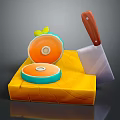 Yellow Cutting Board With Sliced Orange And Kitchen Knife For Daily Use
